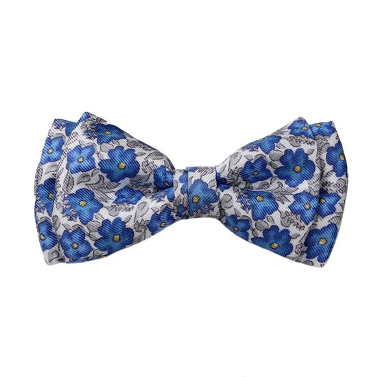 Blue Silk Boy's Bow Tie with Flowers