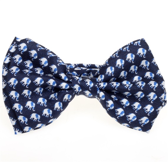 Boy's Dark Blue Silk Bow Tie with Elephants