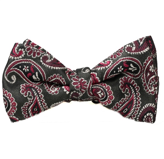 Boy's Dark Green Bow Tie with Burgundy Paisley