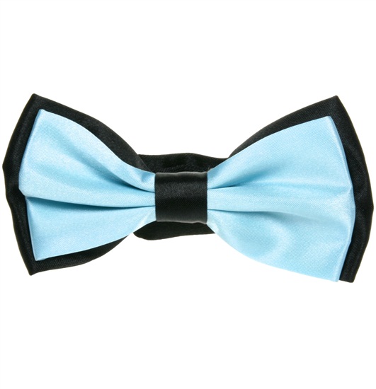 Black and Sky Blue Satin Bow Tie