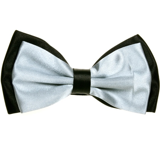 Black and Grey Satin Bicolor Bow Tie