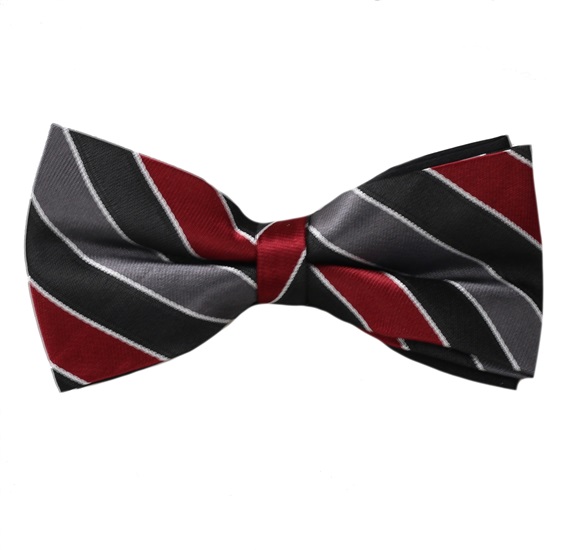 Grey, Black and Garnet Stripes Bow Tie