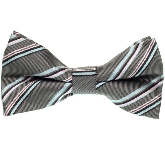 Pink and Gray Stripes Bow Tie