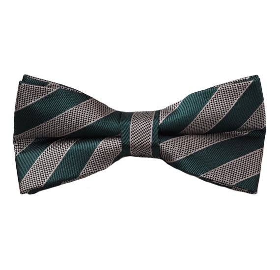 Green and Beige Stripes Bow Tie