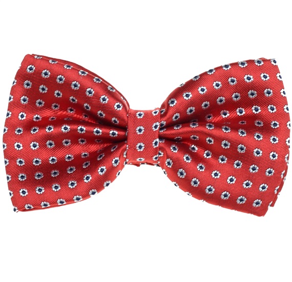 Coral Red Bow Tie with Blue Daisies