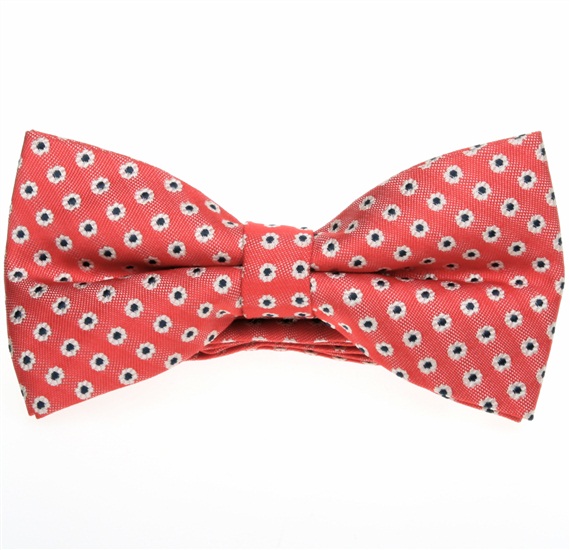 Coral Red Bow Tie with White Daisies