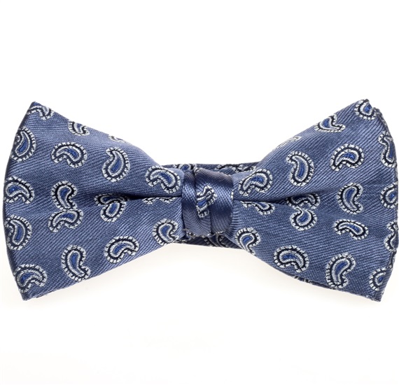 Blue Bow Tie and Pocket Square with Paisley