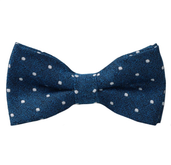 Blue Bow Tie and Pocket Square with White Dots