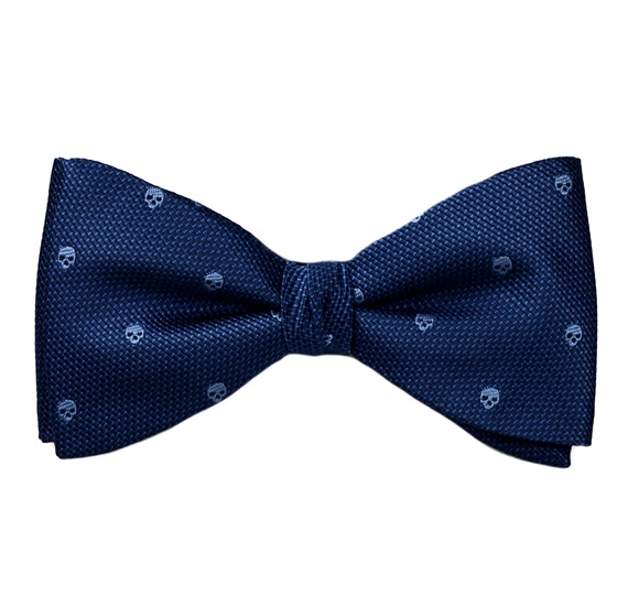 Blue Bow Tie and Pocket Square with Skulls