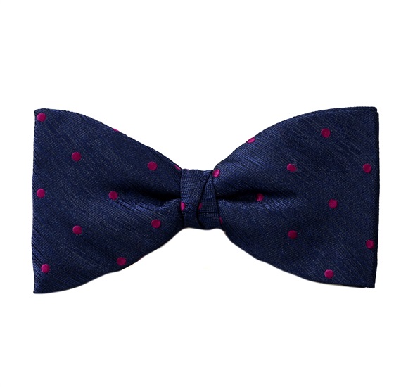 Blue Bow Tie and Pocket Square with Magenta Dots