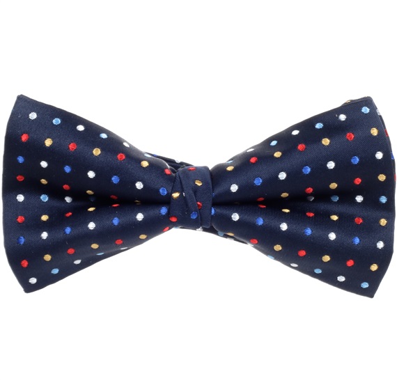 Blue Bow Tie and Pocket Square with Multicolor Dots