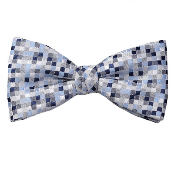 Blue Bow Tie and Pocket Square with Design Geometric