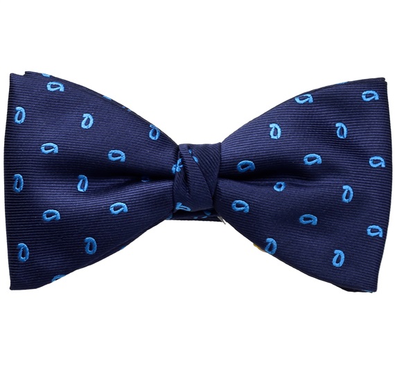 Blue Bow Tie and Pocket Square with Royal Blue Paisley