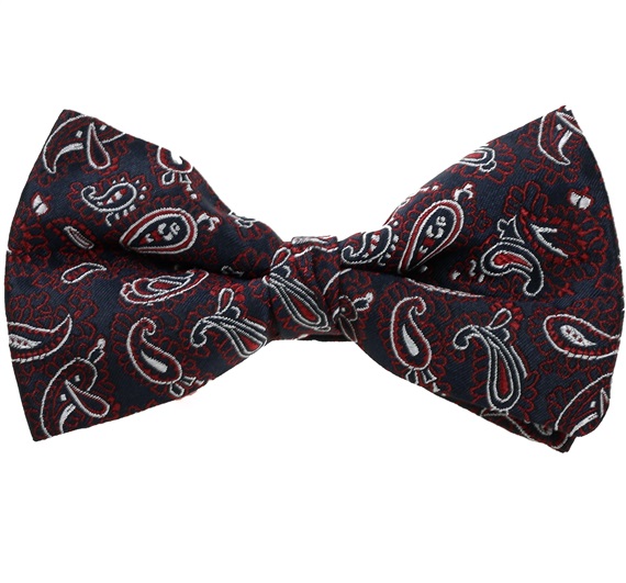 Blue Bow Tie and Pocket Square with Garnet Cashmere