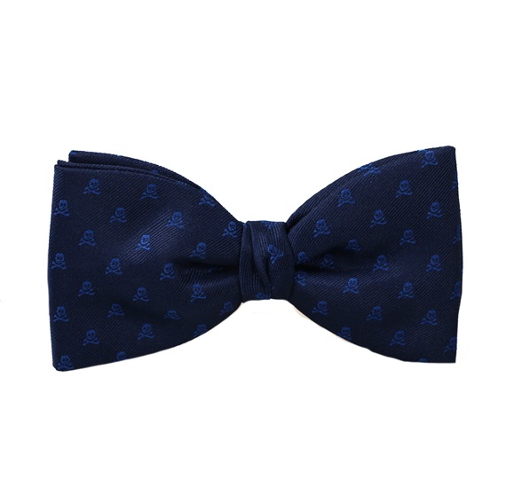 Blue Bow Tie and Pocket Square with Royal Blue Skulls