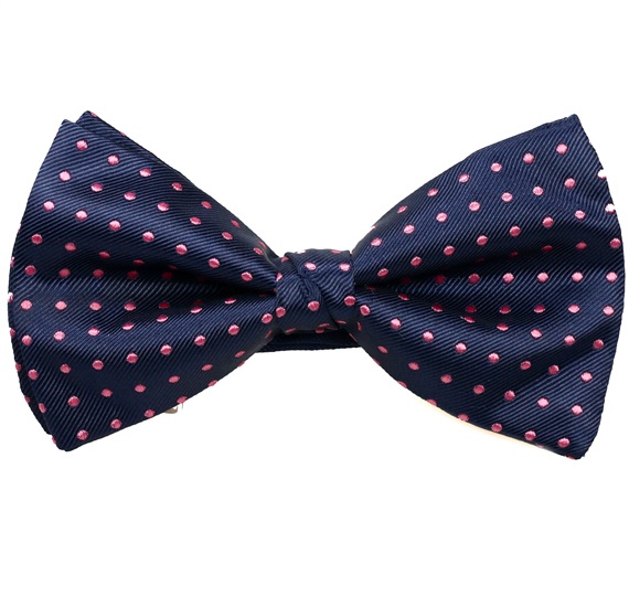 Blue Bow Tie and Pocket Square with Fuchsia Dots