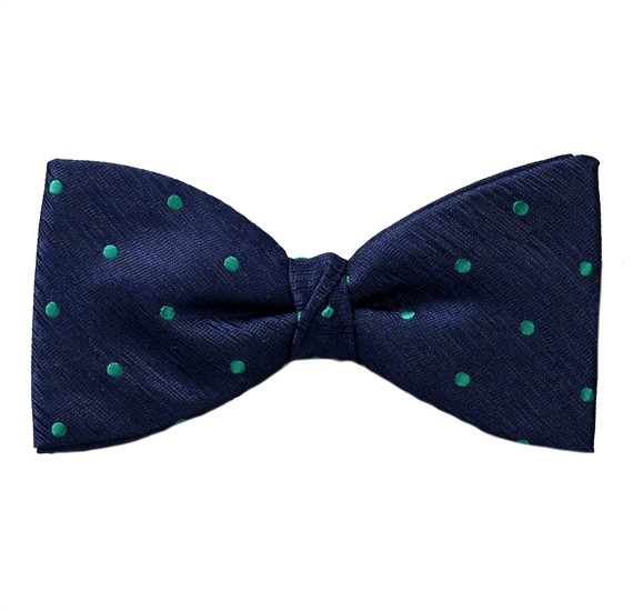 Blue Bow Tie and Pocket Square with Green Dots