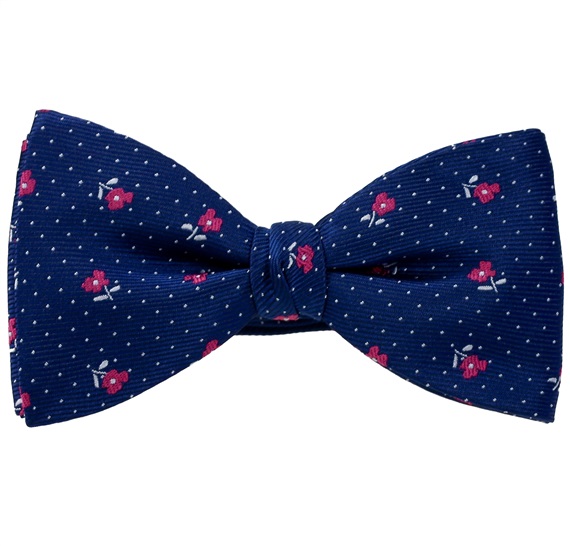 Blue Bow Tie and Pocket Square with Magenta Roses