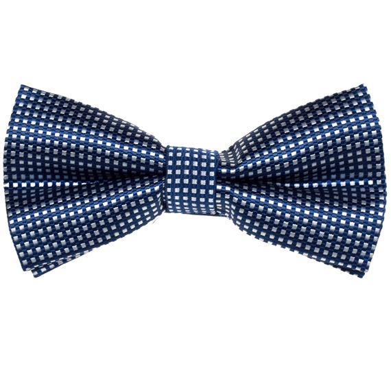 Blue Bow Tie and Pocket Square with White Checks