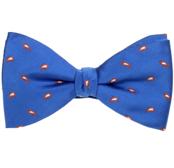 Royal Blue Bow Tie and Pocket Square with Brown Paisley