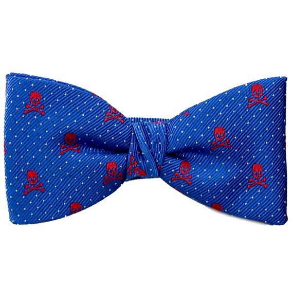 Royal Blue Bow Tie and Pocket Square with Red Skulls