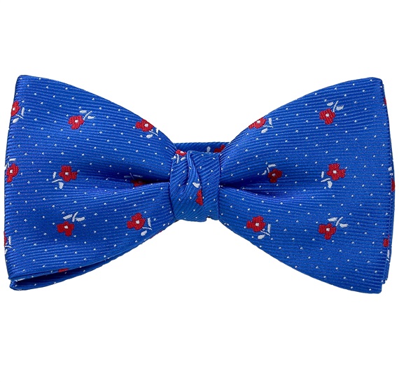 Royal Blue Bow Tie and Pocket Square with Red Roses