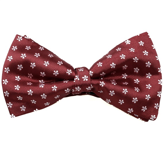 Bordeaux Bow Tie and Pocket Square with Daisies