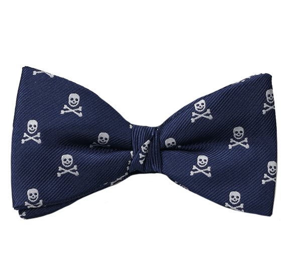 Blue Bow Tie and Pocket Square with Skulls