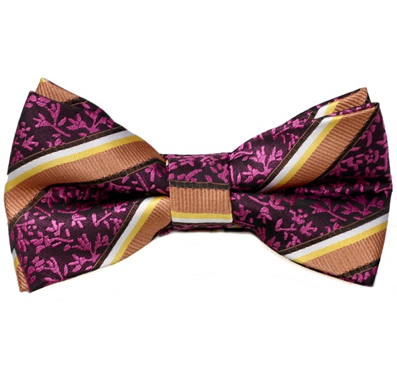 Bow Tie and Pocket Square with Stripes and Flowers