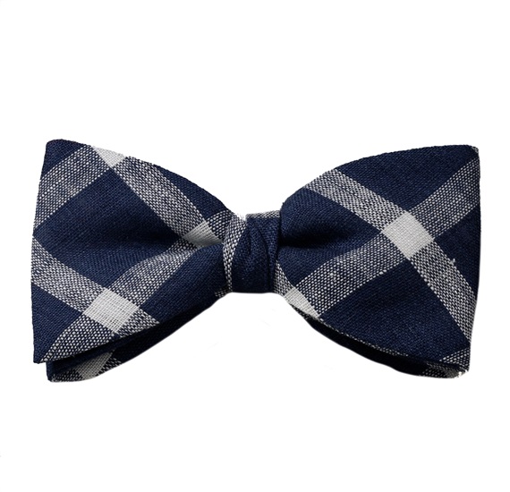 Blue Checked Bow Tie and Pocket Square