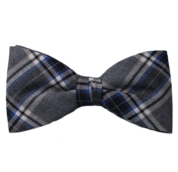 Grey and Blue Checked Bow Tie and Pocket Square