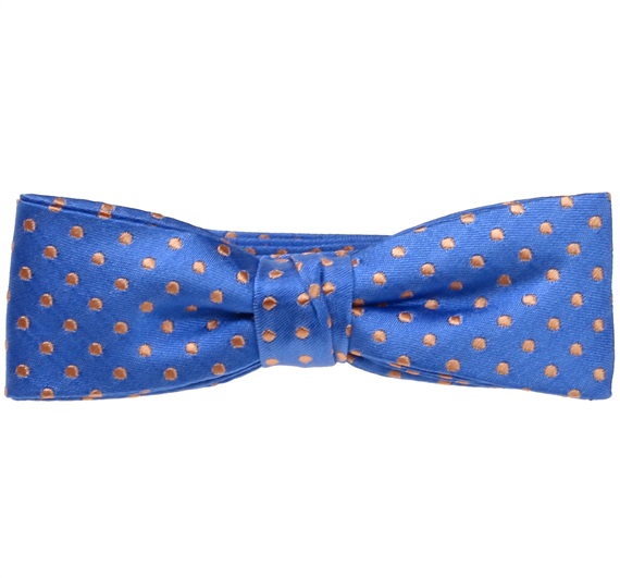 Royal Blue Silk Boy's Bow Tie and Pocket Square with Orange Dots