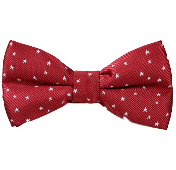 Garnet Bow Tie and Pocket Square with White Stars