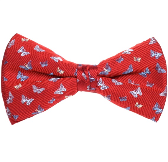 Garnet Bow Tie and Pocket Square with Butterflies