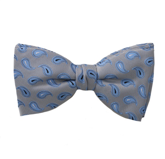 Grey Bow Tie and Pocket Square with Sky Blue Cashmere