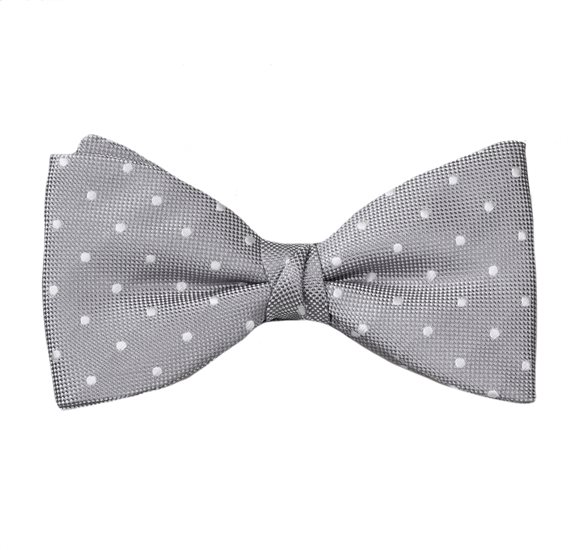 Grey Bow Tie and Pocket Square with Dots