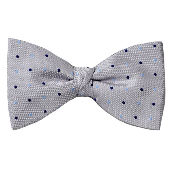 Grey Bow Tie and Pocket Square with Dots