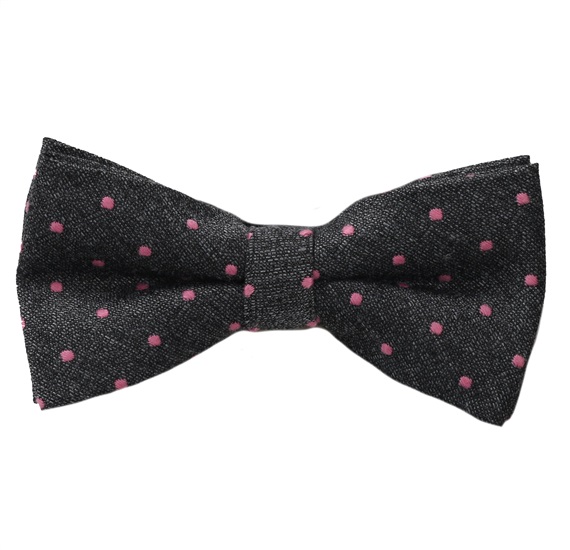 Grey Bow Tie and Pocket Square with Pink Dots