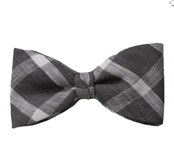Grey and White Checked Bow Tie and Pocket Square
