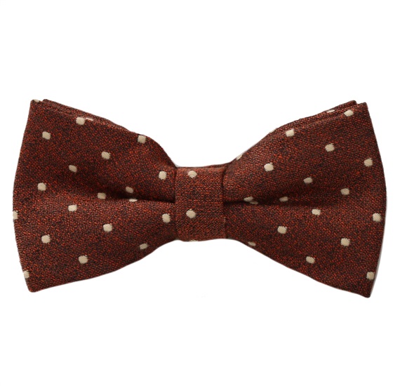 Brown Bow Tie and Pocket Square with Beige Dots