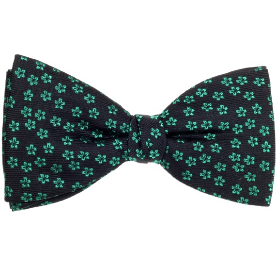 Black Bow Tie and Pocket Handkerchief with Flowers