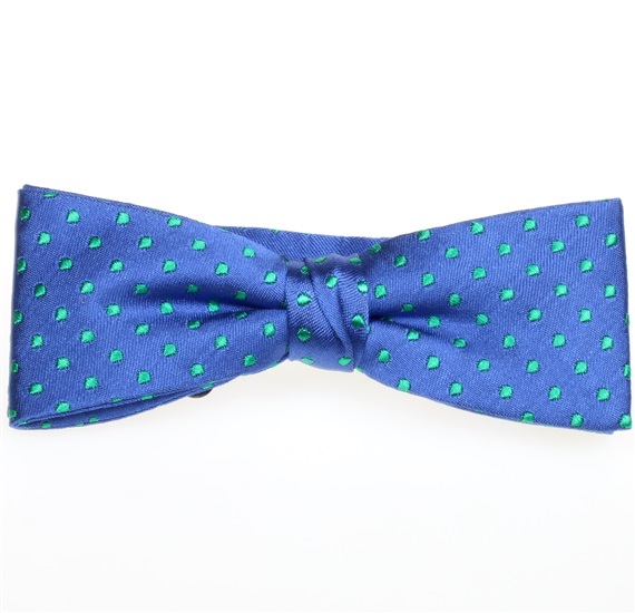 Royal Blue Boy's Bow Tie and Pocket Square with Green Dots