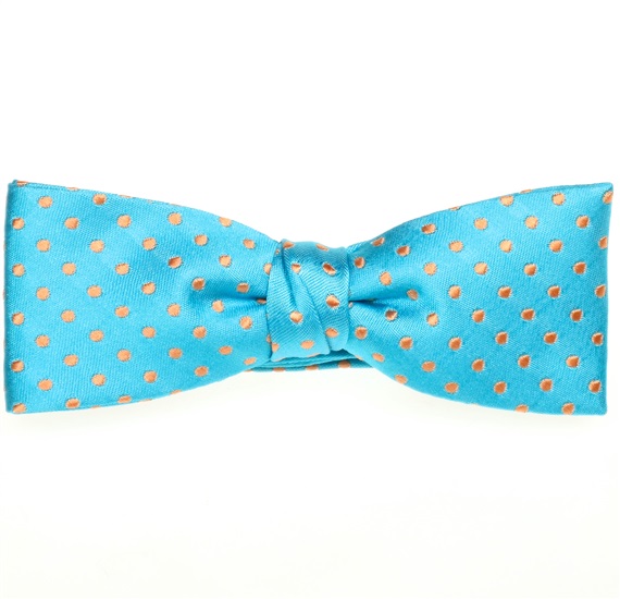 Turquoise Silk Boy's Bow Tie and Pocket Square with Dots