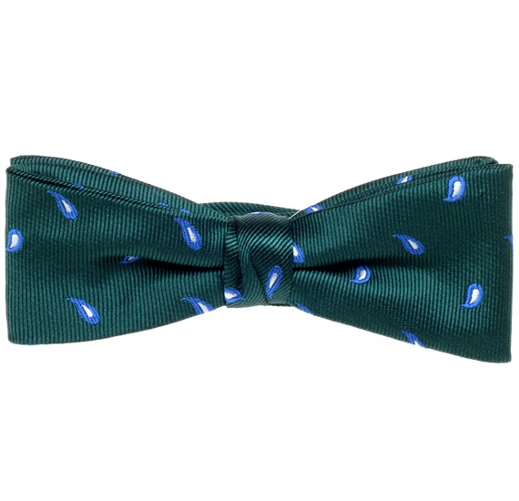 Dark Green Boy's Bow Tie and Pocket Square with Paisley