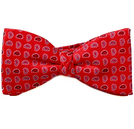 Red Bow Tie and Pocket Square with Blue Cashmere