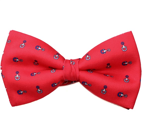 Red Bow Tie and Pocket Square with Blue Stirrup