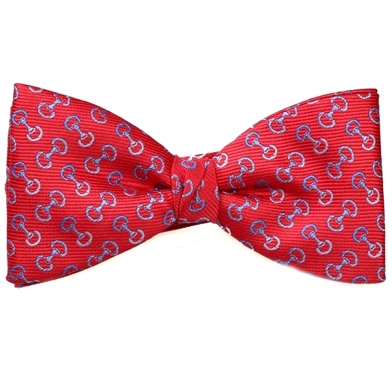 Red Bow Tie and Pocket Square with Designs Riding