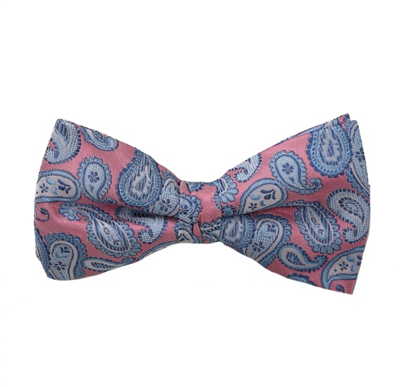 Pink Bow Tie and Pocket Square with Blue Cashmere