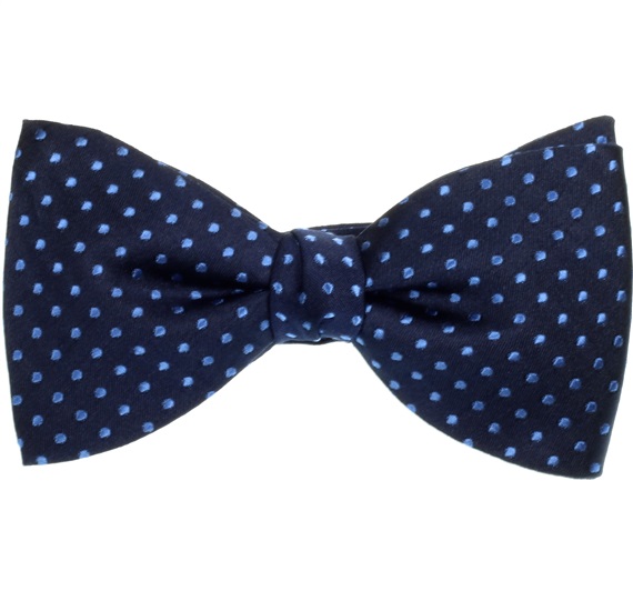 Deep Blue Silk Bow Tie and Pocket Square with Dots