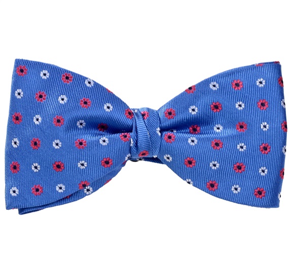 Royal Blue Bow Tie and Pocket Square with Daisies